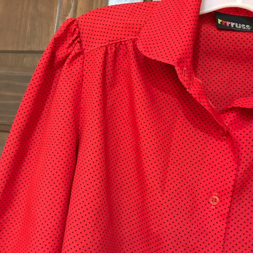 Vintage red button down blouse 80’s 70’s polka dot - Picture 6 of 9